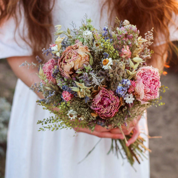 Dried Peony and Larkspur Bouquet