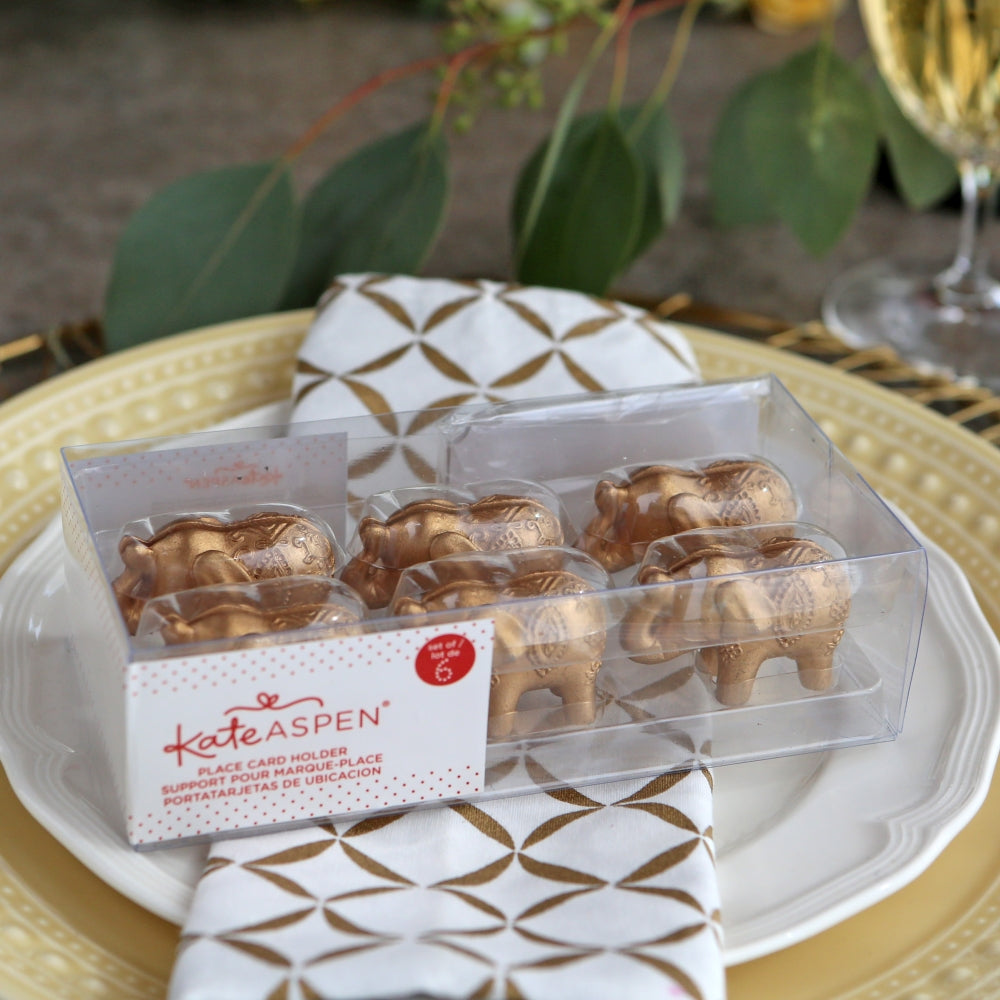 Gold Lucky Elephant Place Card Holder (Set of 6)