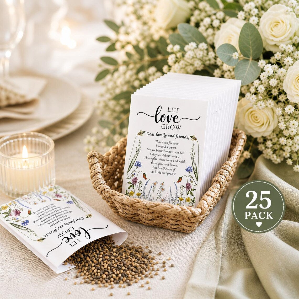 Let Love Grow Wildflower Seed Packet Favors, 25 Pack
