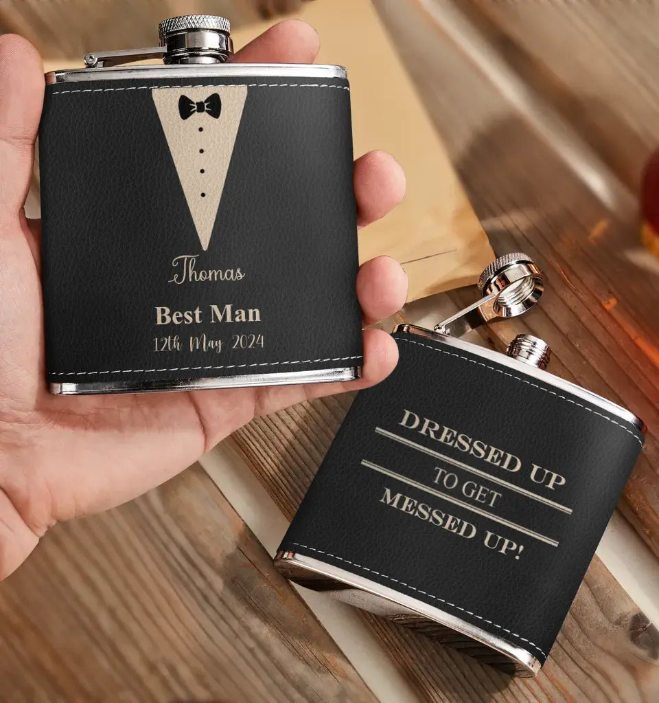 Personalized Leather Wedding Flask for the Groom