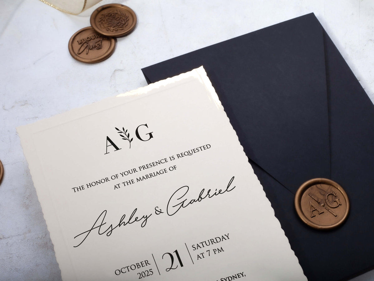 Ivory Deckle Edge Wedding Invitation