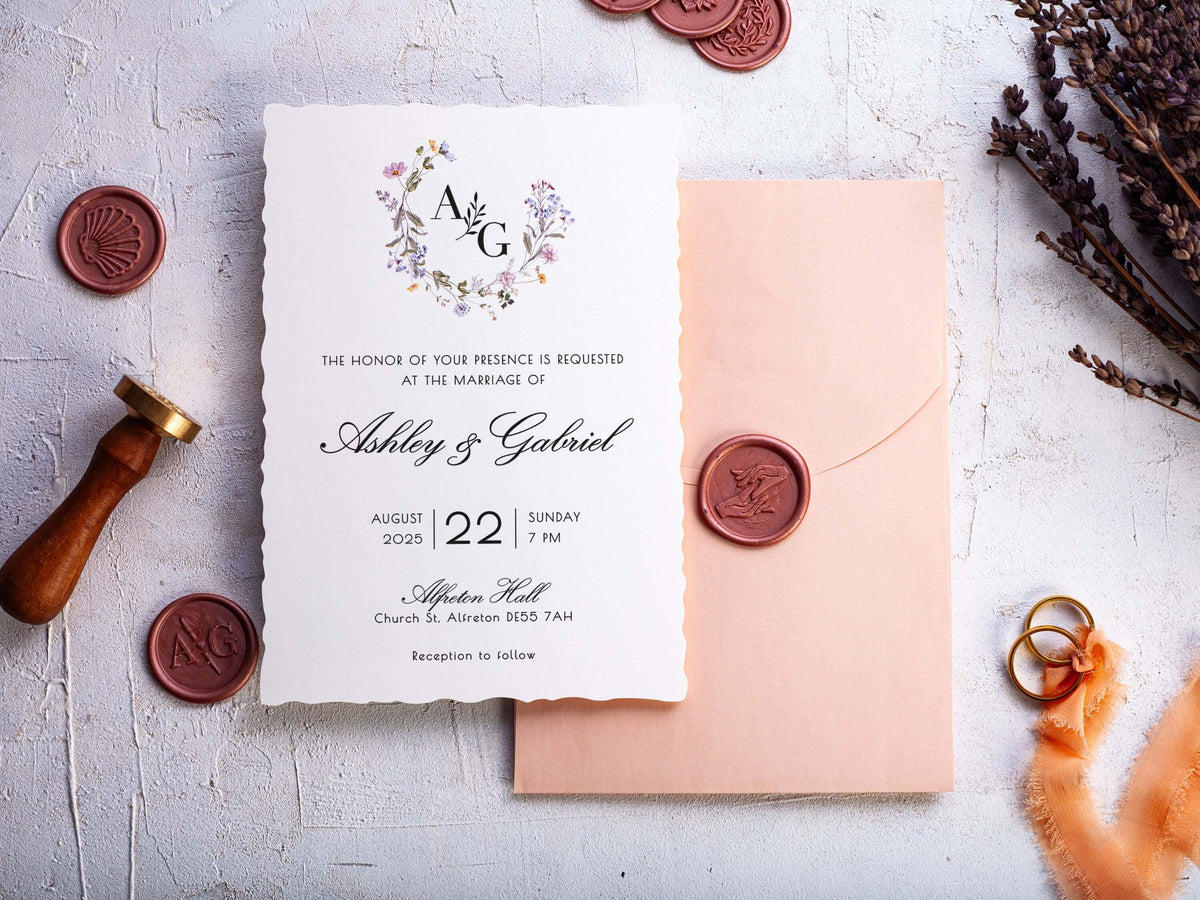 Floral Deckled Edge Wedding Invitation