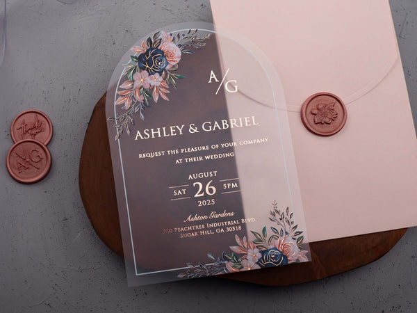 Arch Acrylic Wedding Invitation with Rose Gold Foil