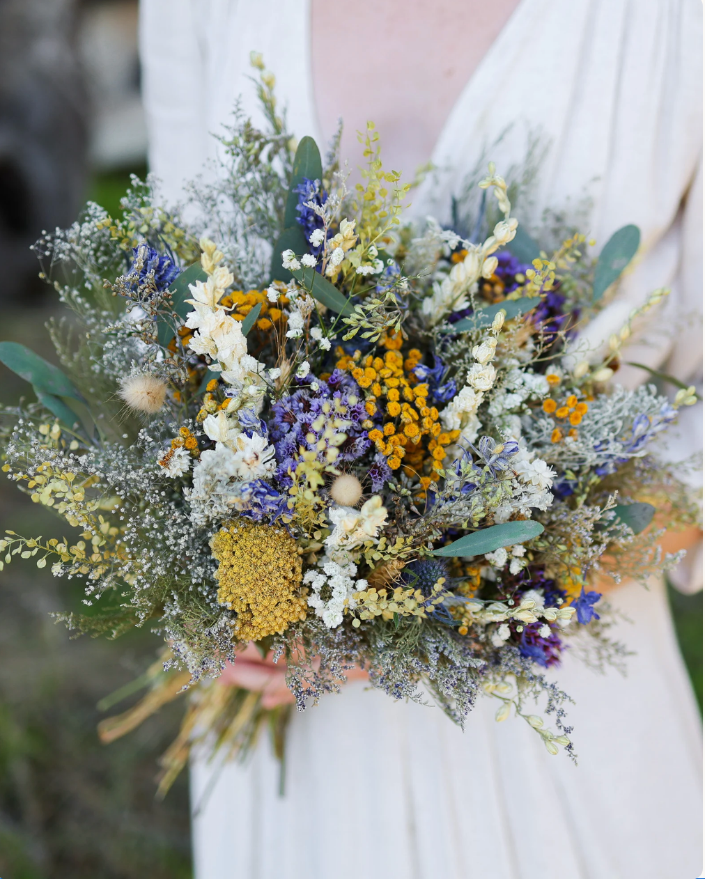 Dried Eucalyptus, Yarrow, and Lavender Bouquet
