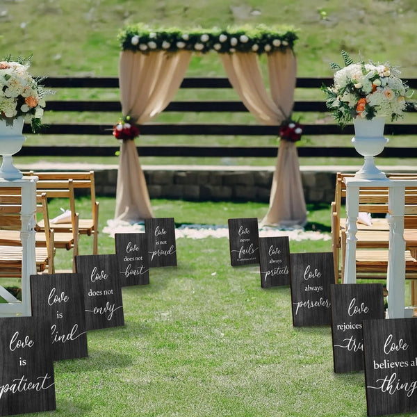 Black Wood Corinthians Wedding Aisle Signs