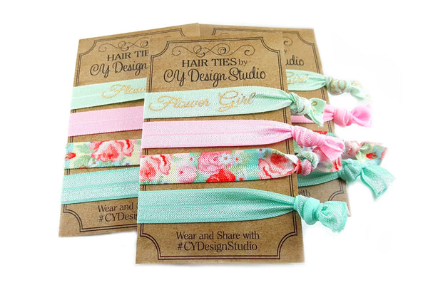 Flower Girl Floral Hair Ties Set -Wedding Favors - Flower Girl Gift