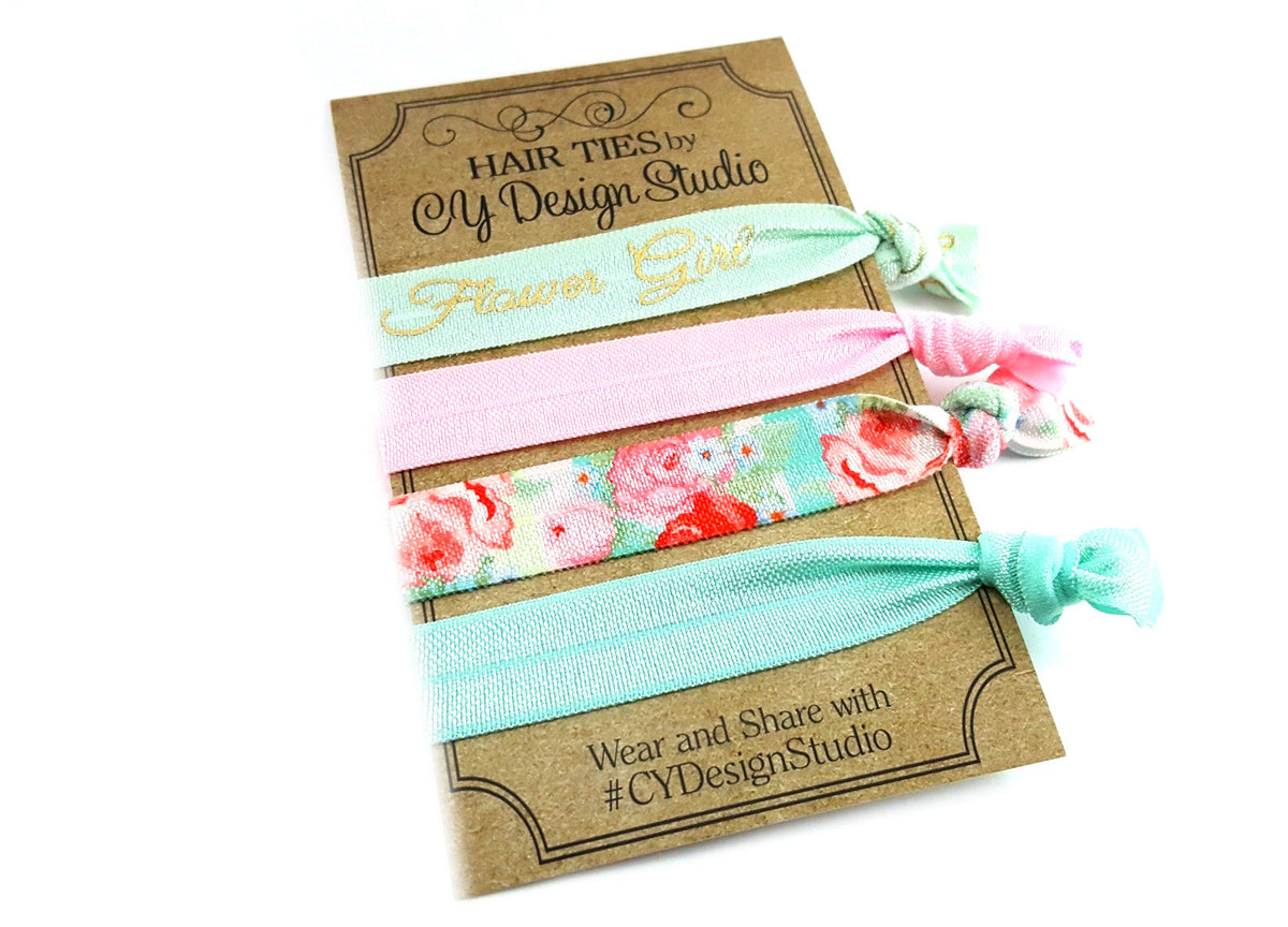 Flower Girl Floral Hair Ties Set -Wedding Favors - Flower Girl Gift