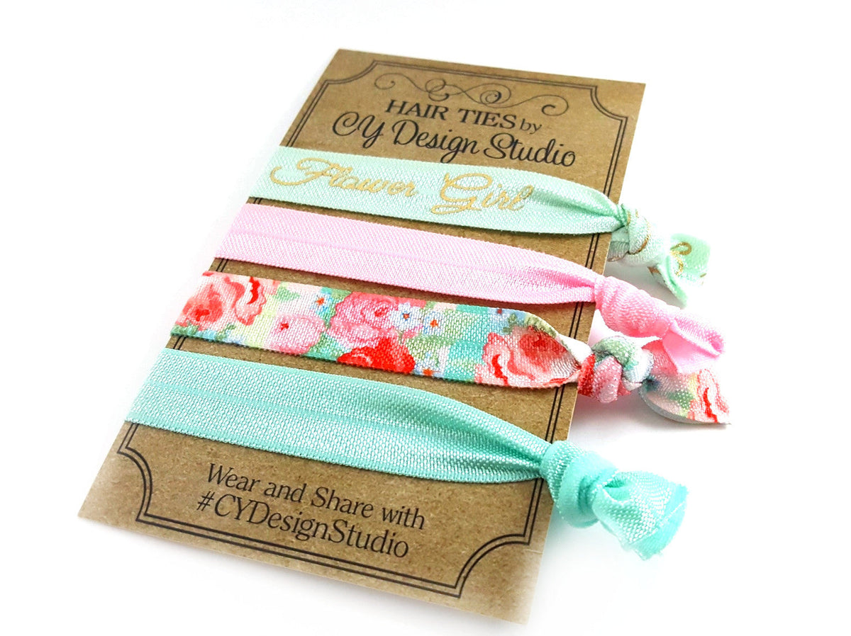 Flower Girl Floral Hair Ties Set -Wedding Favors - Flower Girl Gift