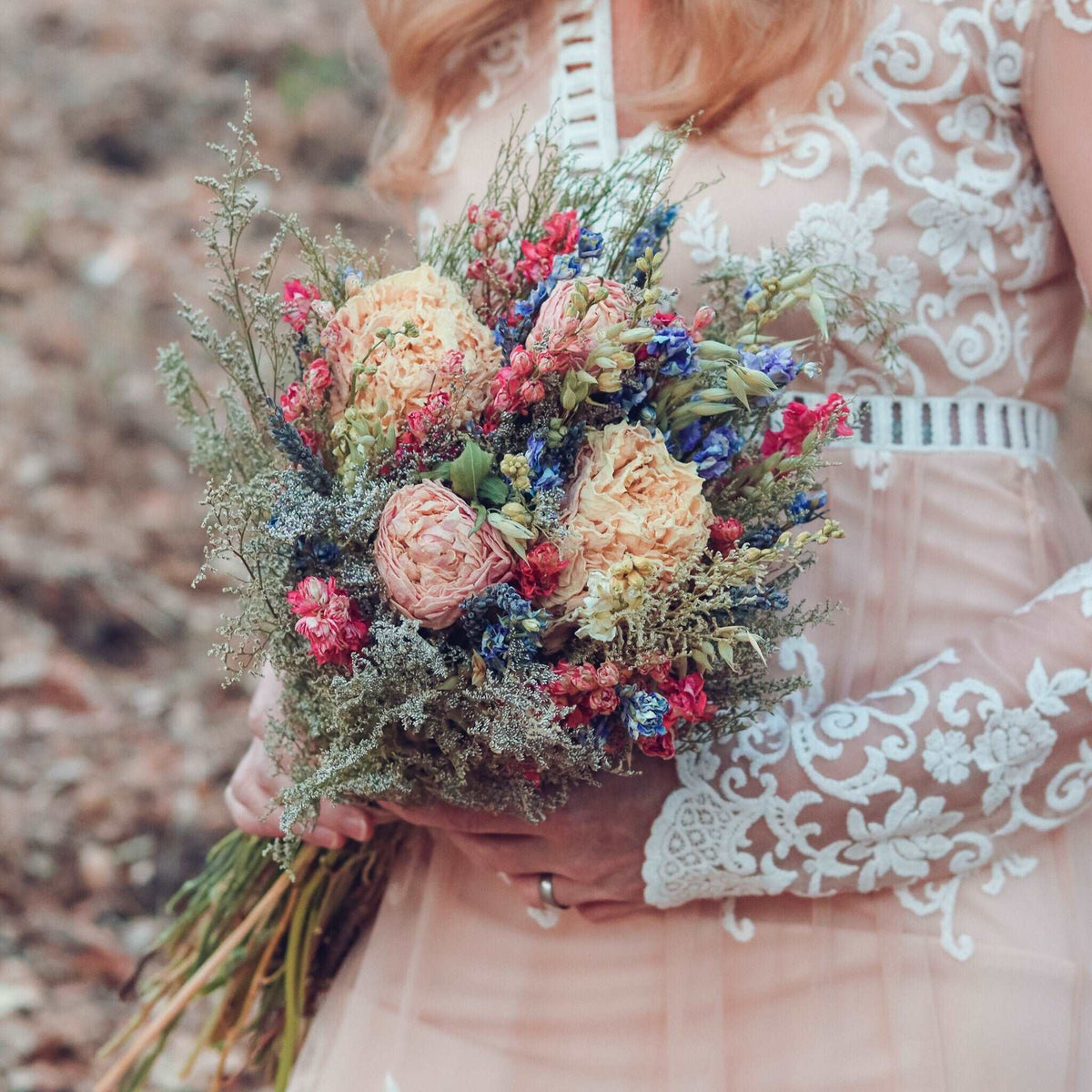 Dried Peony and Larkspur Bouquet