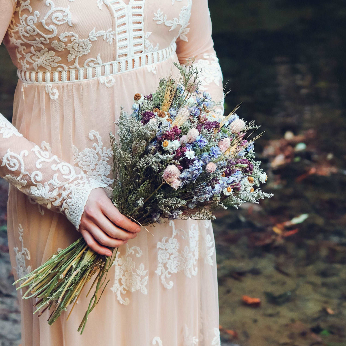 Dried Lavender, Gomphrena, and Daisy Bouquet