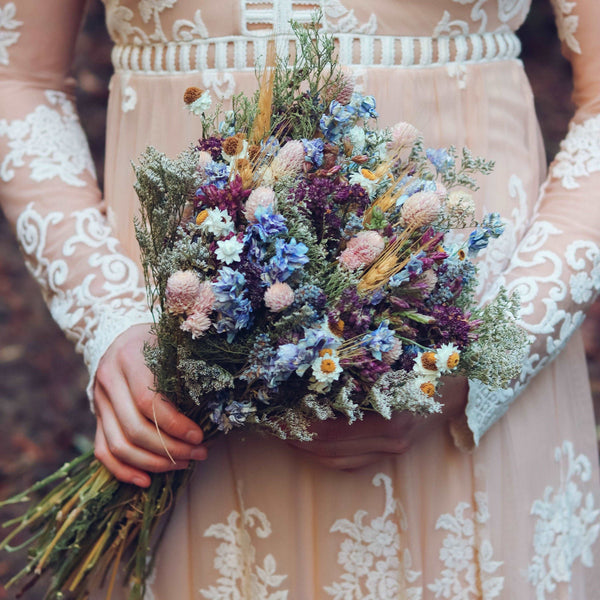 Dried Lavender, Gomphrena, and Daisy Bouquet