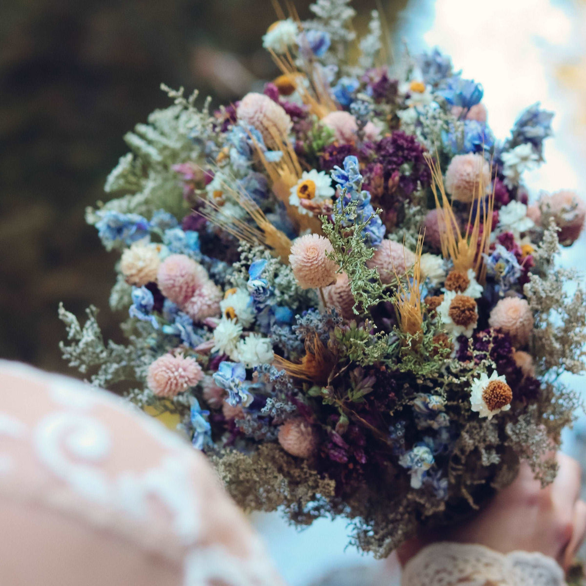 Dried Lavender, Gomphrena, and Daisy Bouquet
