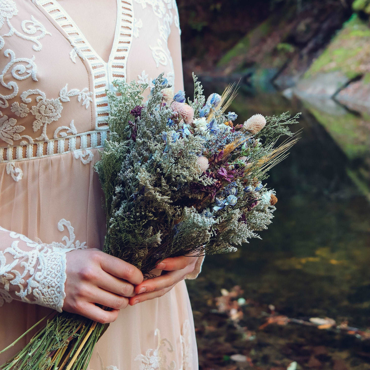 Dried Lavender, Gomphrena, and Daisy Bouquet