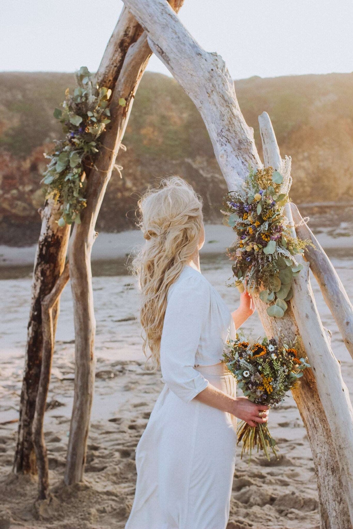 Dried Blue Larkspur and Eucalyptus Bouquet