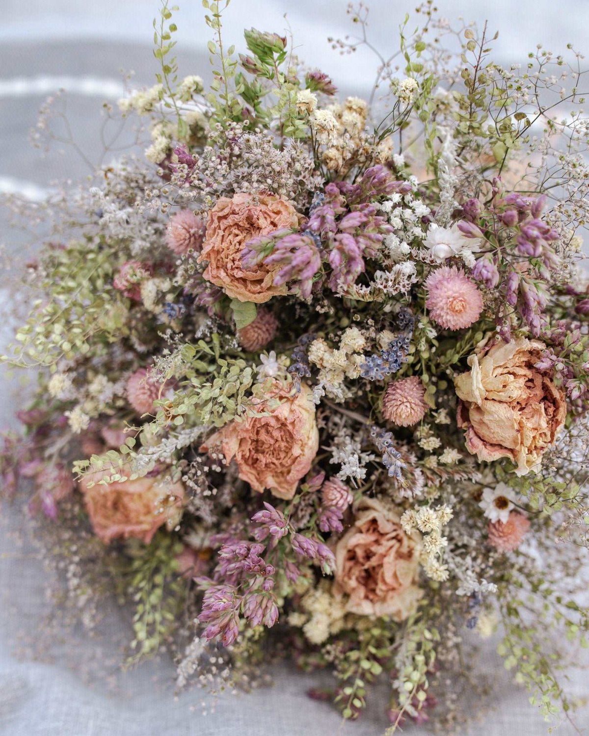 Blush Peony and Baby's Breath Dried Bouquet