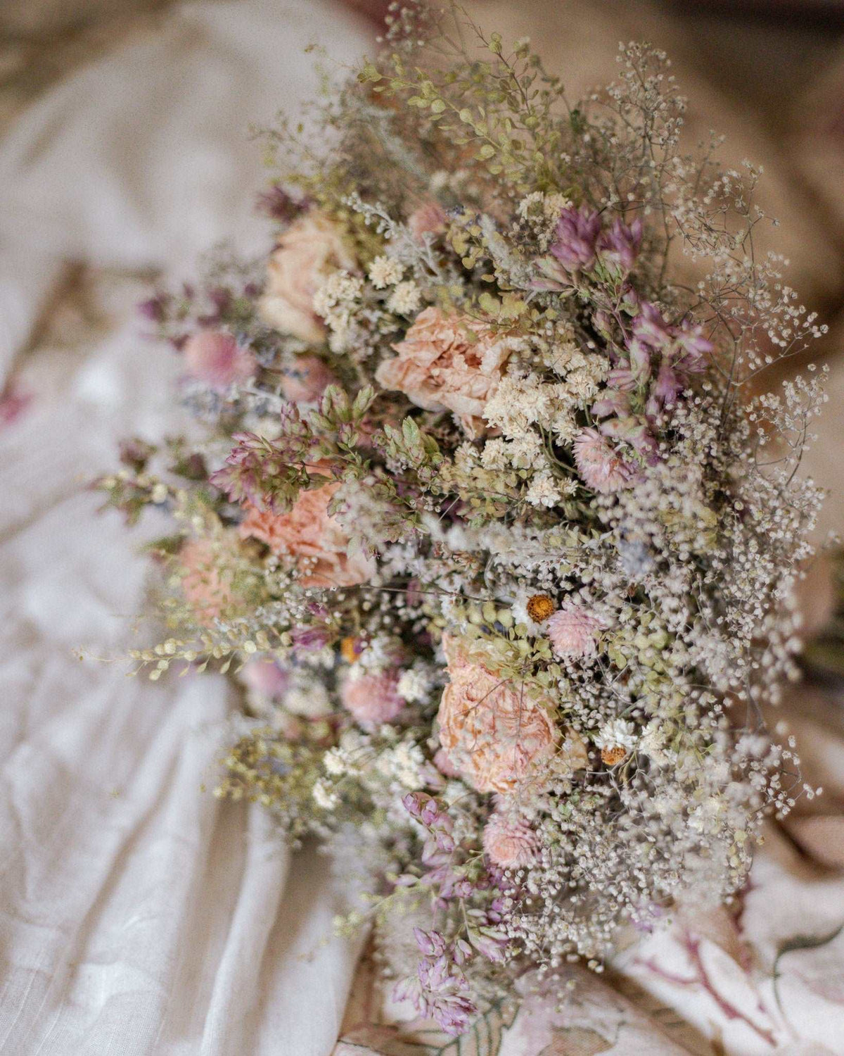 Blush Peony and Baby's Breath Dried Bouquet