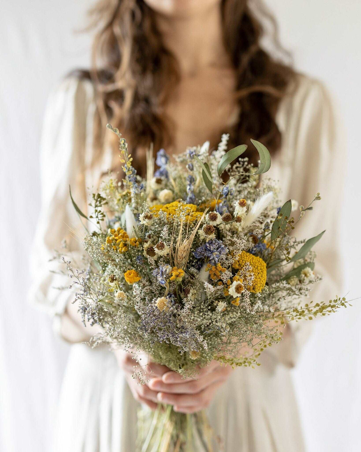Dried Eucalyptus, Yarrow, and Lavender Bouquet