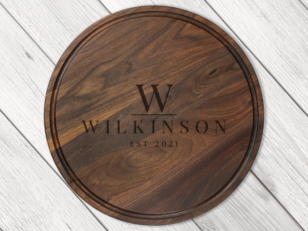 Personalized Round Walnut Charcuterie Board, 18 Inch