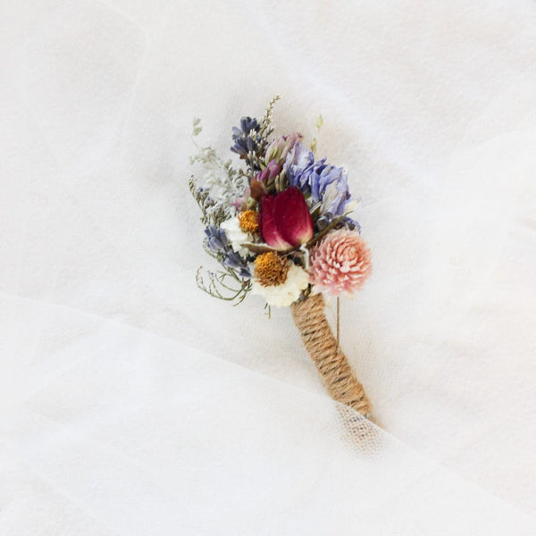 Dried Red Rose and Lavender Boutonniere