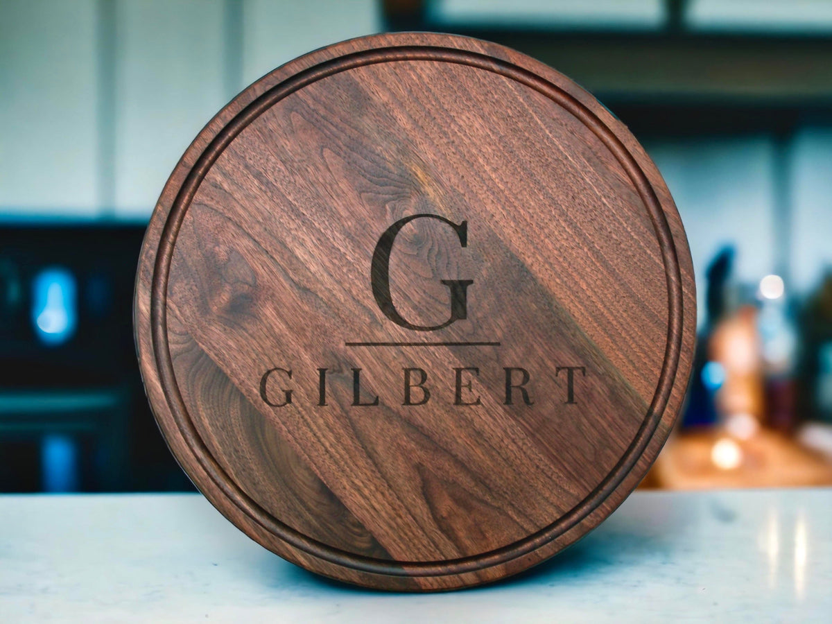 Personalized Round Walnut Charcuterie Board, 18 Inch