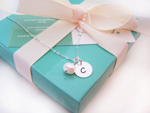 Bridesmaid Pearl Necklace with Initial Charm