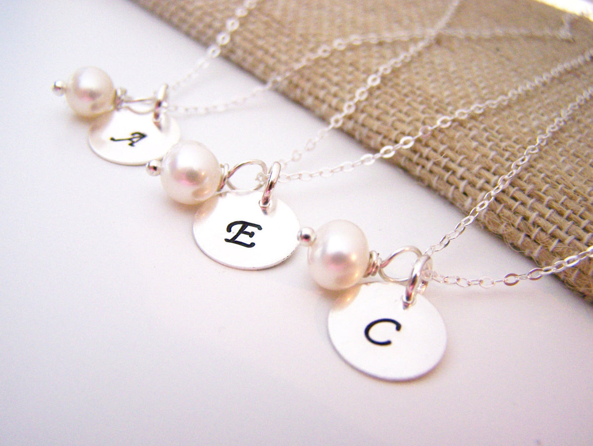 Bridesmaid Pearl Necklace with Initial Charm
