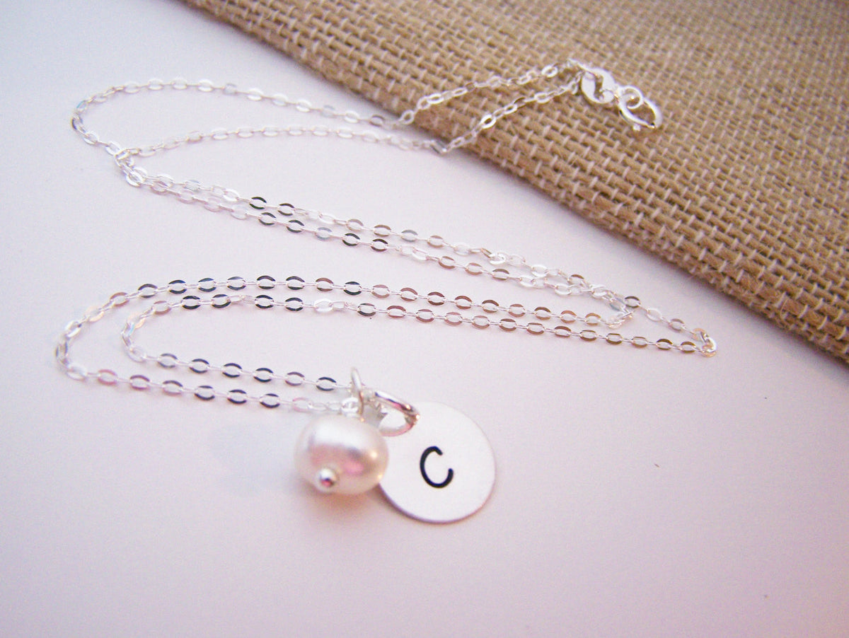 Bridesmaid Pearl Necklace with Initial Charm