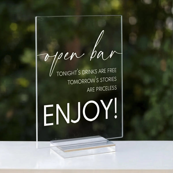 Open Bar Wedding Table Sign