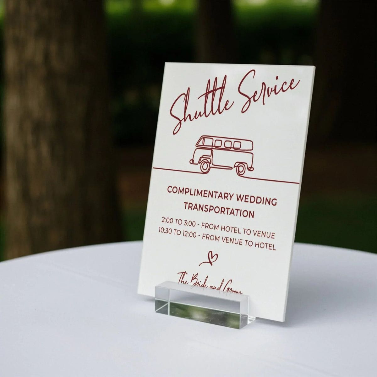 Shuttle Service Wedding Table Sign